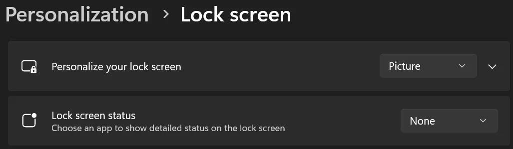 Windows 设置中锁屏界面的个性化选项页面