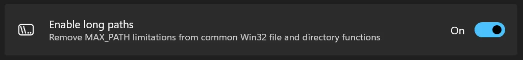 Windows 系统设置中已开启的启用长路径选项